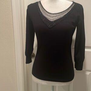 Meritage SZ S Black Pullover V-Neck Knit Top with Beaded Detail